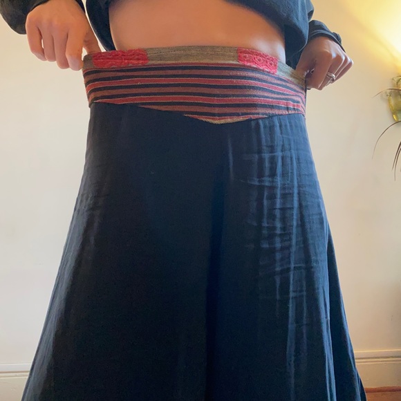 Thai fisherman pants flowy rayon embroidered waistband, boho festival - Picture 4 of 5